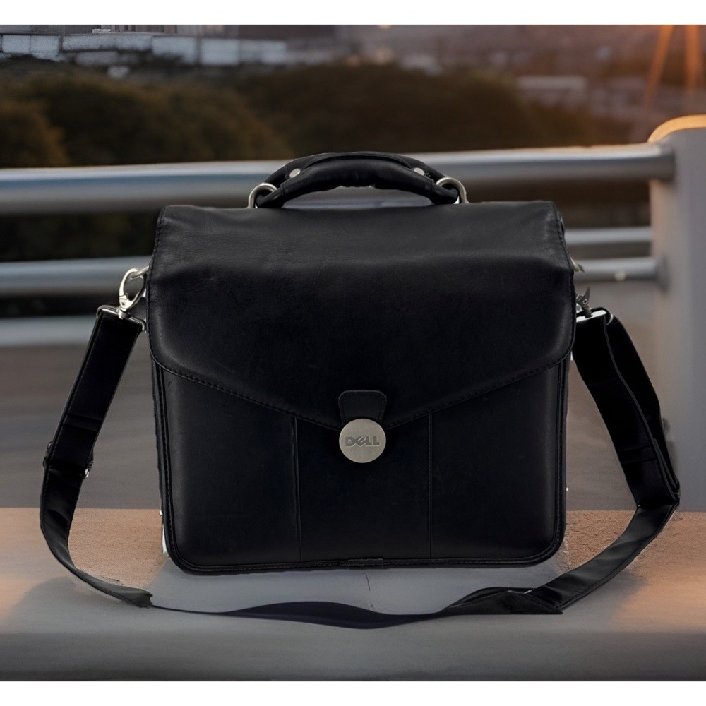 Dell Heavy Duty Leather Laptop Briefcase Professional Messenger Shoulder Bag 12" - Picture 1 of 10
